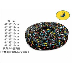 帆布圆窝八件套 黑底动物图案 CAMA PARRA MASCOTAS 8 JUEGOS