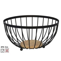 GERIMPORT 水果盘 FRUTERO METAL NEGRO BASE MADERA 25X25X13