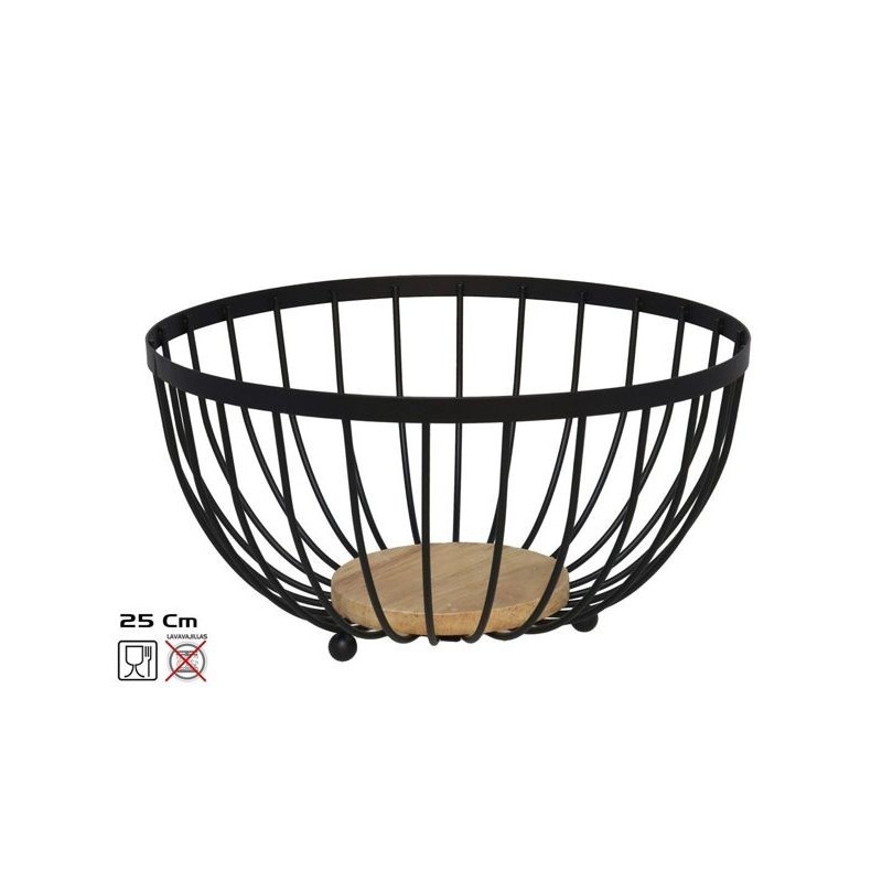 GERIMPORT 水果盘 FRUTERO METAL NEGRO BASE MADERA 25X25X13