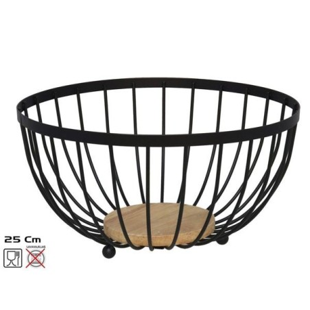 GERIMPORT 水果盘 FRUTERO METAL NEGRO BASE MADERA 25X25X13