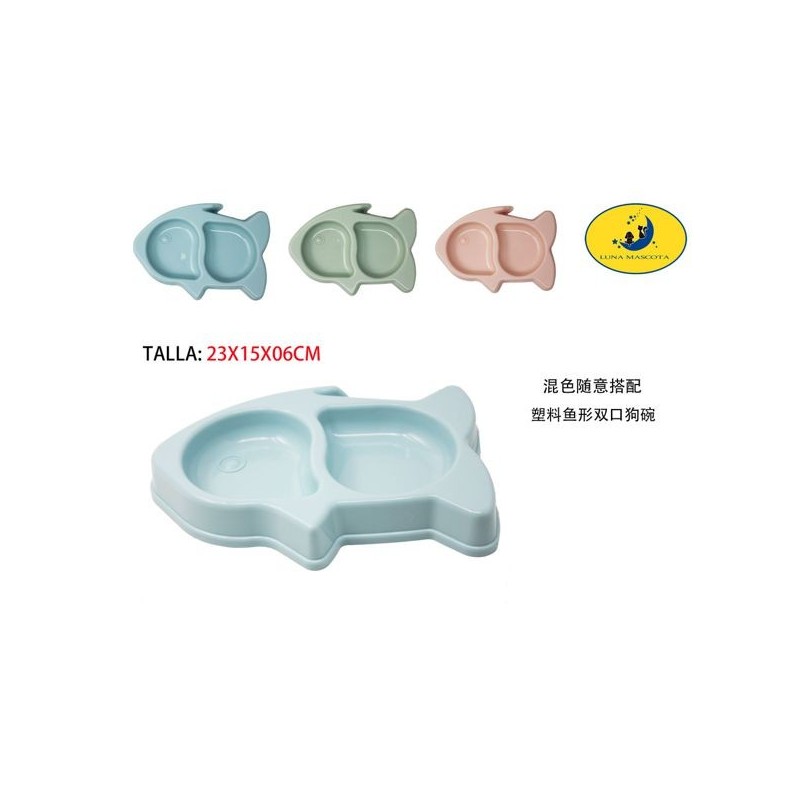双格碗-小鱼22*16*3.3cm Comedero Mascota Plastico
