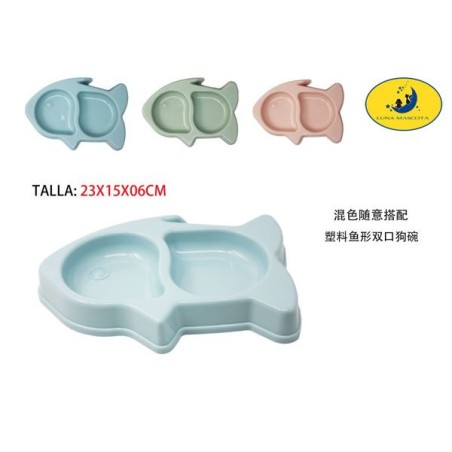 双格碗-小鱼22*16*3.3cm Comedero Mascota Plastico