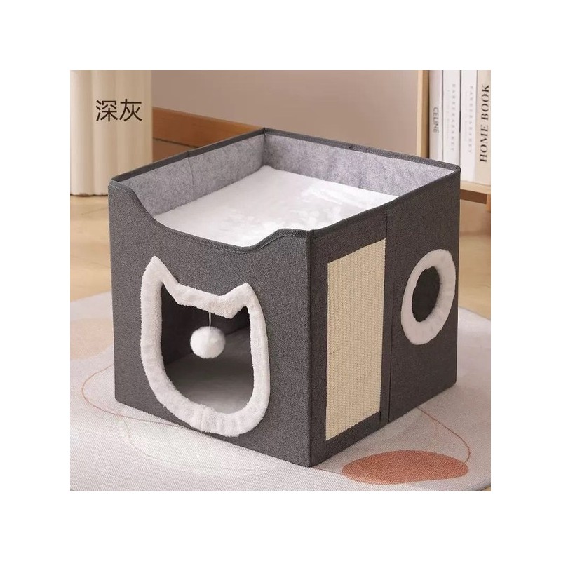猫脸猫窝42*42*35cm（带剑麻）深灰 Casa para gatos 42*42*35cm