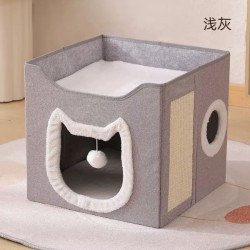猫脸猫窝42*42*35cm（带剑麻）浅灰 Casa para gatos 42*42*35cm