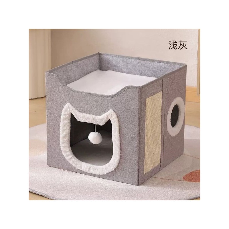 猫脸猫窝42*42*35cm（带剑麻）浅灰 Casa para gatos 42*42*35cm