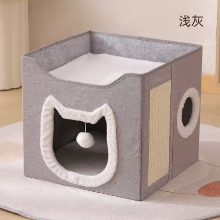 猫脸猫窝42*42*35cm（带剑麻）浅灰 Casa para gatos 42*42*35cm