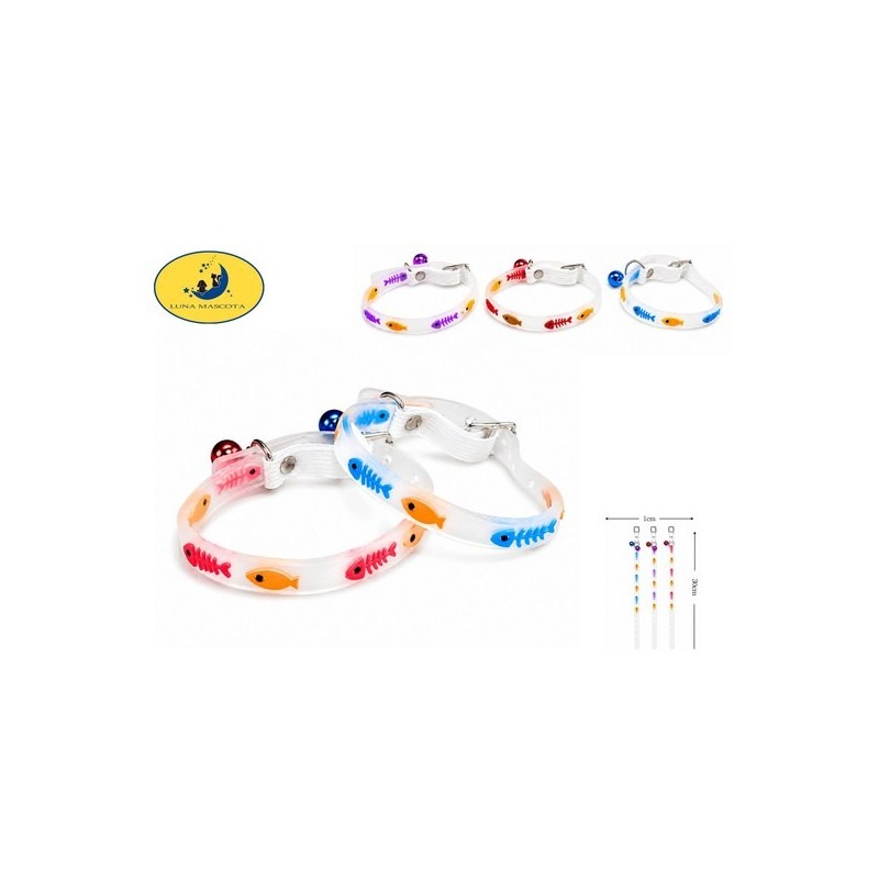 猫狗项圈夜光大小鱼1.0*30cm Collar Fluorescente De Silicona Para Mascotas