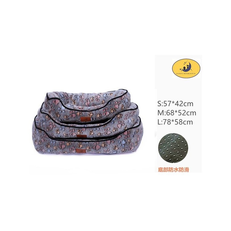 双面印花绒拉縄方窝-深棕脚印 Cama Para Perro Talla S: 8435669813708 M 8435669813715 L 8435669813722