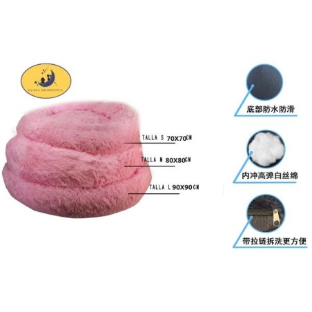 孔雀绒圆窝三件套（70cm、80cm、90cm）粉色 Cama Para Mascota 3 Juegos
