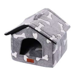 印花绒狗房子小号42x39x33cm骨头 casita para mascotas