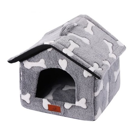 印花绒狗房子小号42x39x33cm骨头 casita para mascotas