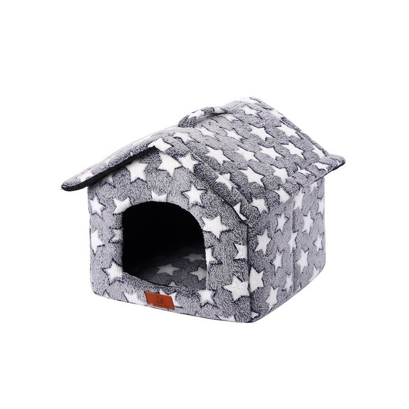 印花绒狗房子中号48x45x39cm星星 casita para mascotas