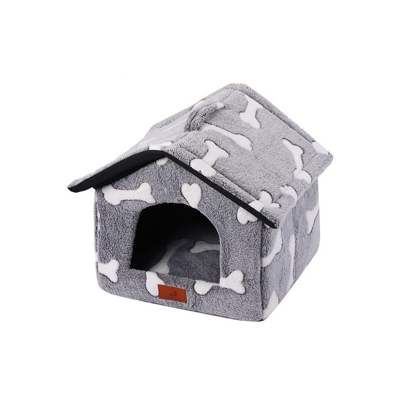 印花绒狗房子中号48x45x39cm骨头 casita para mascotas