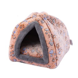 印花绒猫窝小号30x30cm浅棕脚印 casita para mascotas