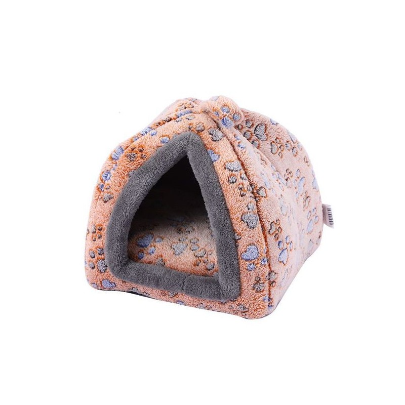 印花绒猫窝小号30x30cm浅棕脚印 casita para mascotas