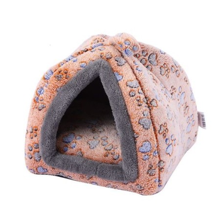 印花绒猫窝小号30x30cm浅棕脚印 casita para mascotas