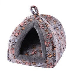 印花绒猫窝大号40x40cm深棕脚印 casita para mascotas