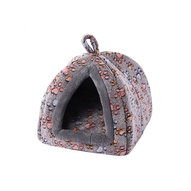 印花绒猫窝大号40x40cm深棕脚印 casita para mascotas