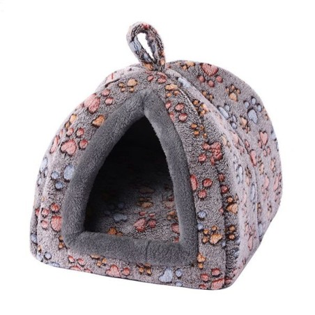 印花绒猫窝大号40x40cm深棕脚印 casita para mascotas