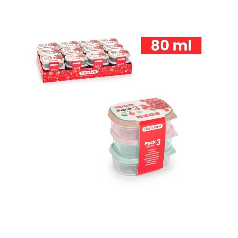 FORTE塑料外卖盒 PACK 3 FIAMBRERAS RECTANGULAR 80 ML SURT VRM