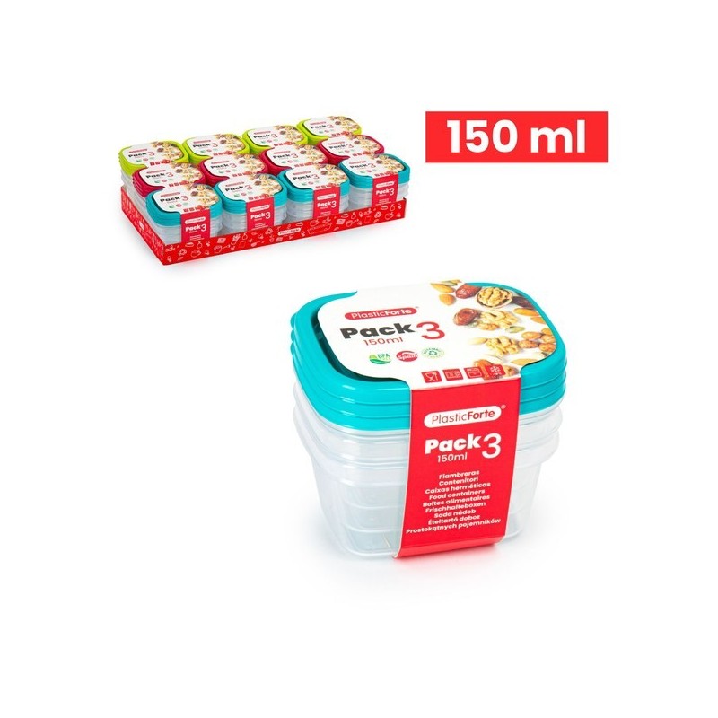 FORTE塑料外卖盒 PACK 3 FIAMBRERAS MINI RECTANGULAR 150 ML COLOR