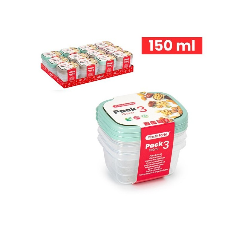 FORTE塑料外卖盒 PACK 3 FIAMBRERAS MINI RECTANGULAR 150 ML SURT VRM