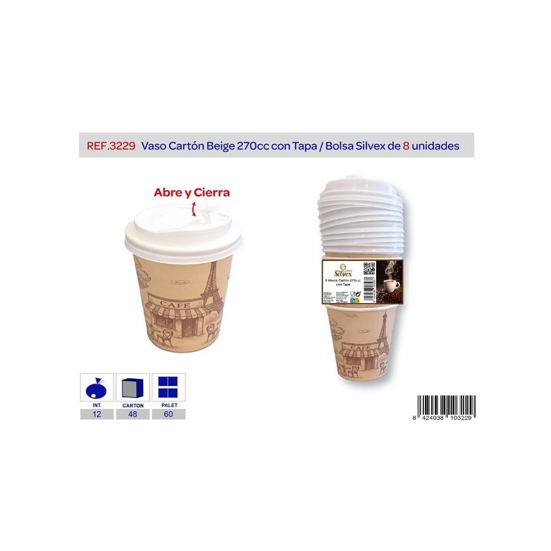 SILVEX一次性咖啡杯 带盖 VASO CARTON 270CC CON TAPA L.8