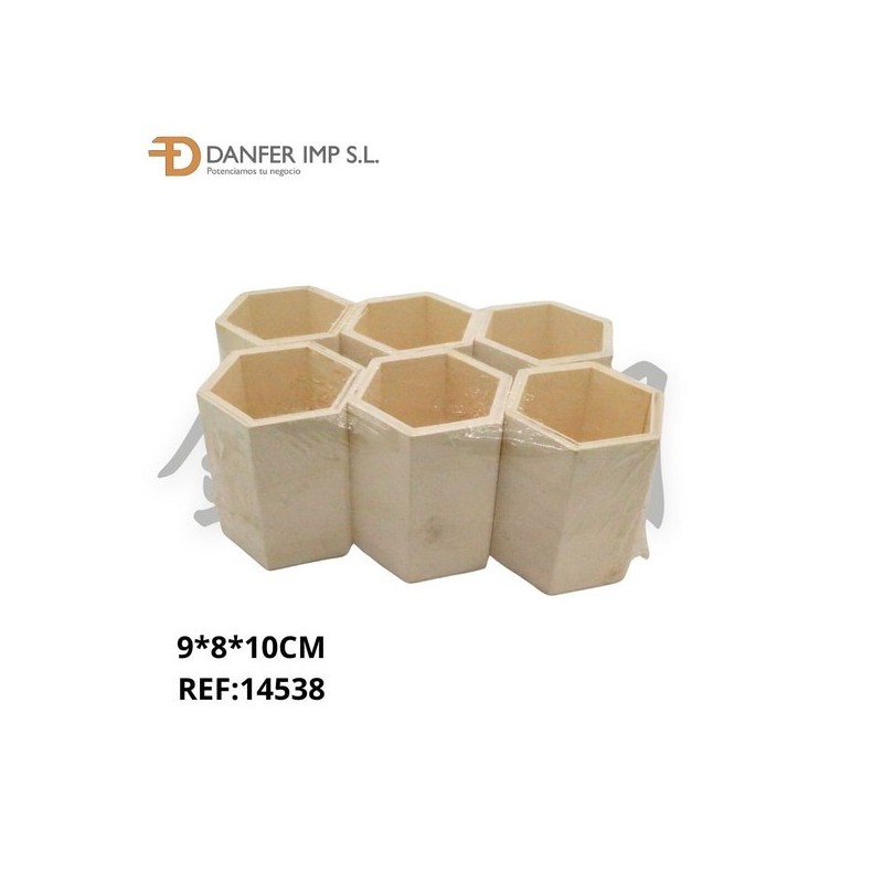 杨木合板六角形笔筒 CAJA DE MADERA