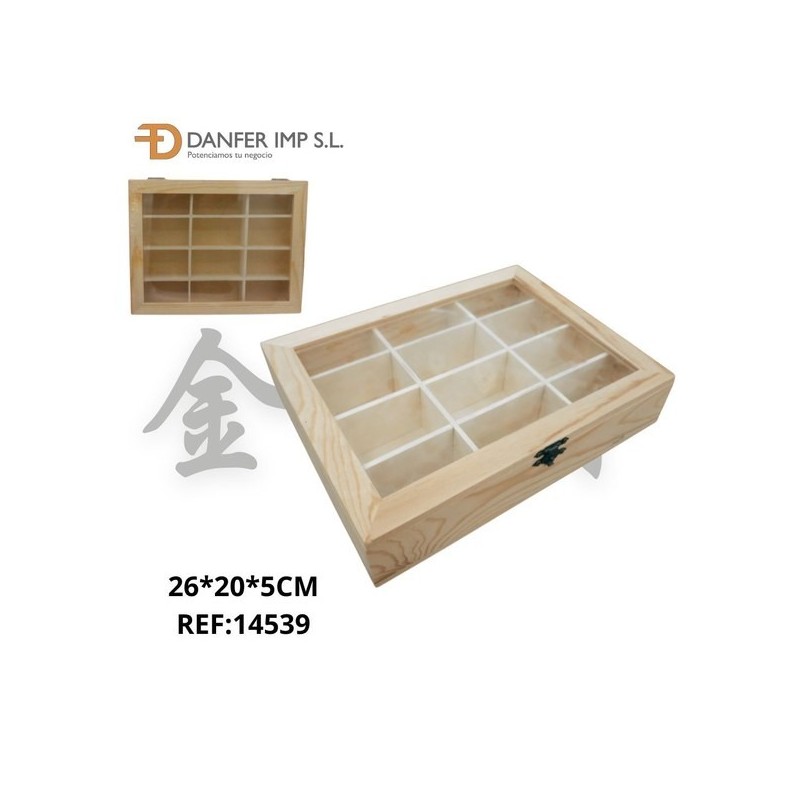 松木十二格玻璃盖木盒 CAJA DE MADERA LY-10628