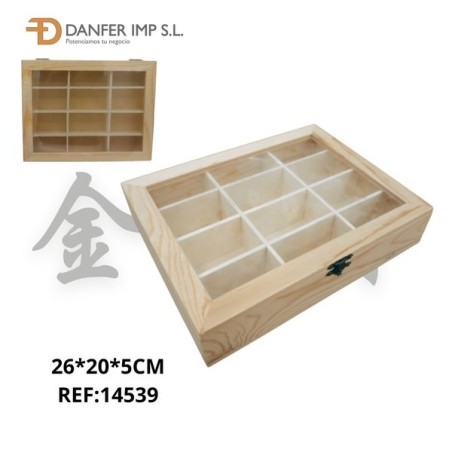 松木十二格玻璃盖木盒 CAJA DE MADERA LY-10628