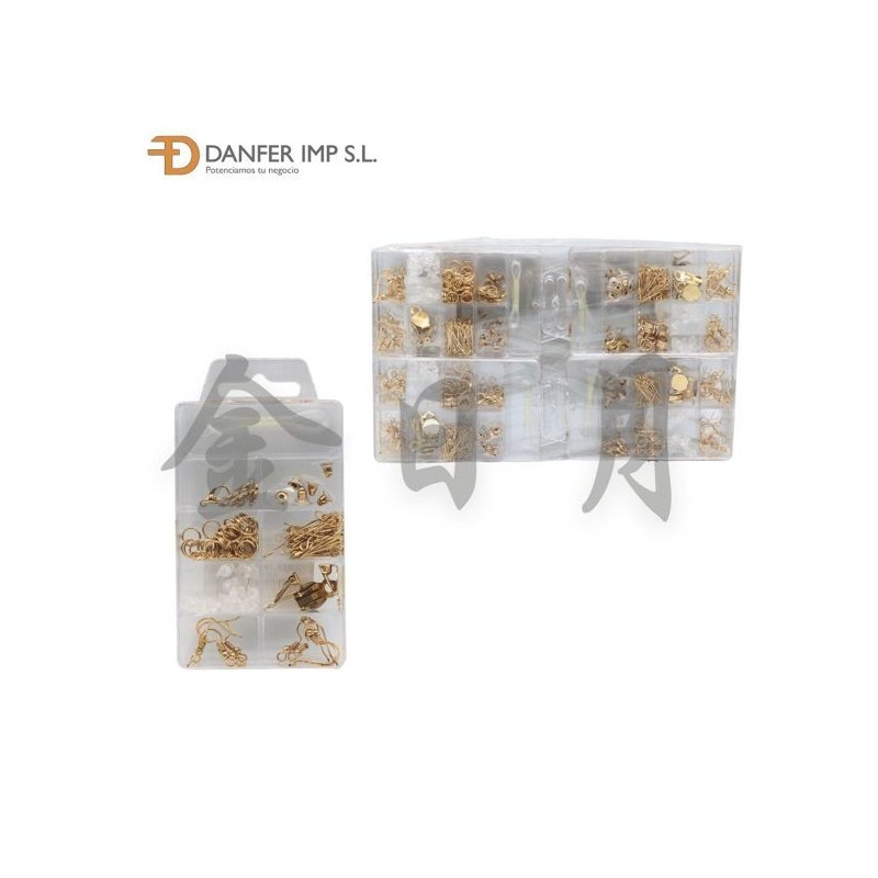 9格盒金耳环配件 SET PENDIENTES DIY ORO