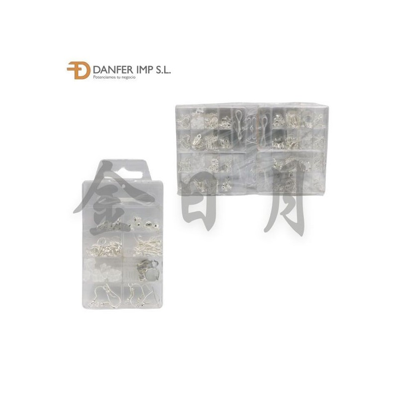 9格盒银耳环配件 SET PENDIENTES DIY PLATA