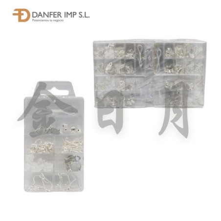9格盒银耳环配件 SET PENDIENTES DIY PLATA